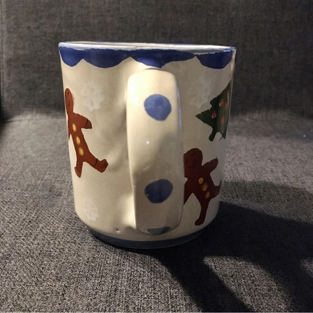 Handcrafted Gingerbread Man Holiday Coffee Mug, Cream, Brown, Blue, Green, 12 oz